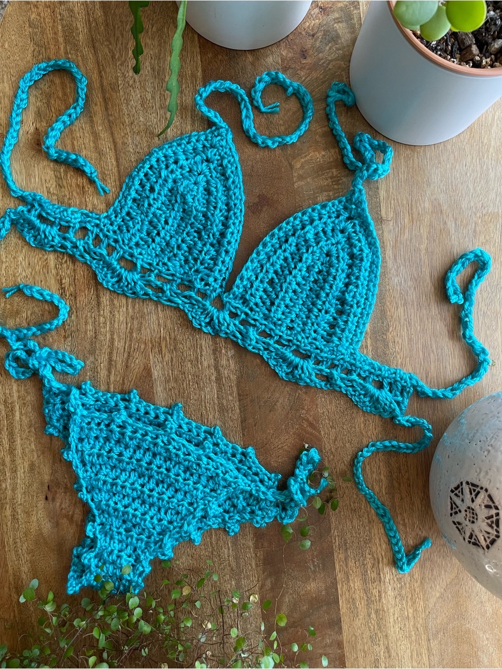 Handmade Crochet Bikini Set | Turquoise Blue | Adjustable Ties - Picture 1 of 5